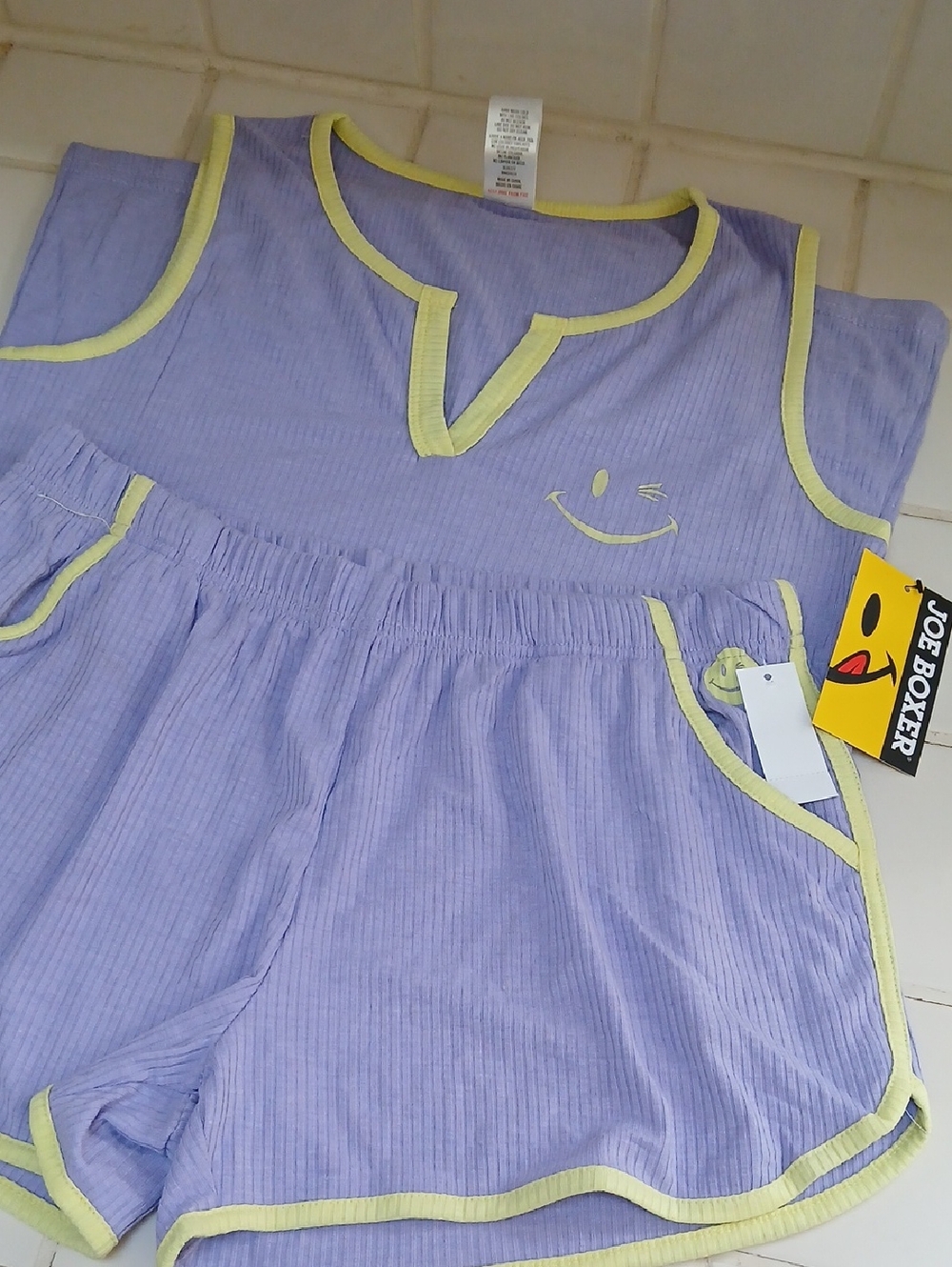 Joe Boxer Lavender Pajama Set with Yellow Trim and Winking Smile